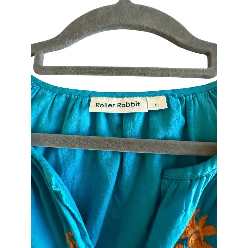 *SOLD* Roller Rabbit Women’s Teal Embroidered Cotton Blouse Size Small NWOT Boho - Picture 6 of 10